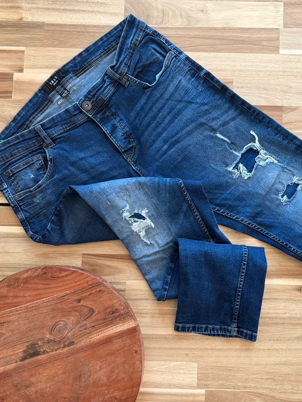Men's Distressed Blue Denim Jeans - Classic Slim Fit - Men’s Size 36x34